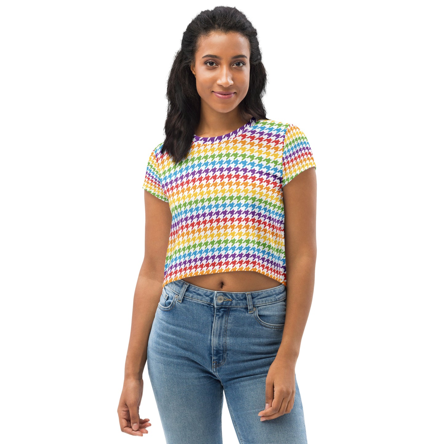 Rainbow Pride Crop Tee Fitted Crop Tank Top - LGBTQIA Red, Orange, Yellow, Green, Blue, Indigo, and Viole Flag Cropped T-Shirt - Parade Club Vacation