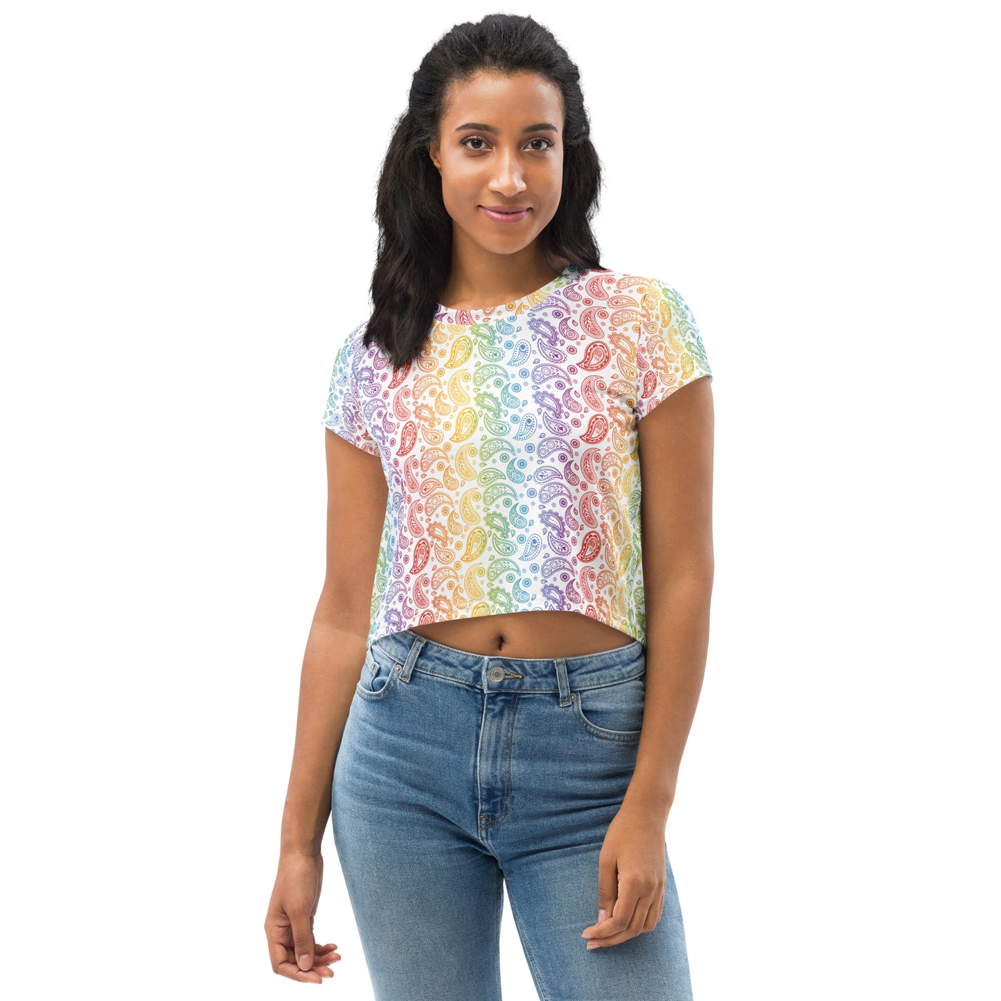 Rainbow Pride Crop Tee Fitted Crop Tank Top - LGBTQIA Red, Orange, Yellow, Green, Blue, Indigo, and Viole Flag Cropped T-Shirt - Parade Club Vacation