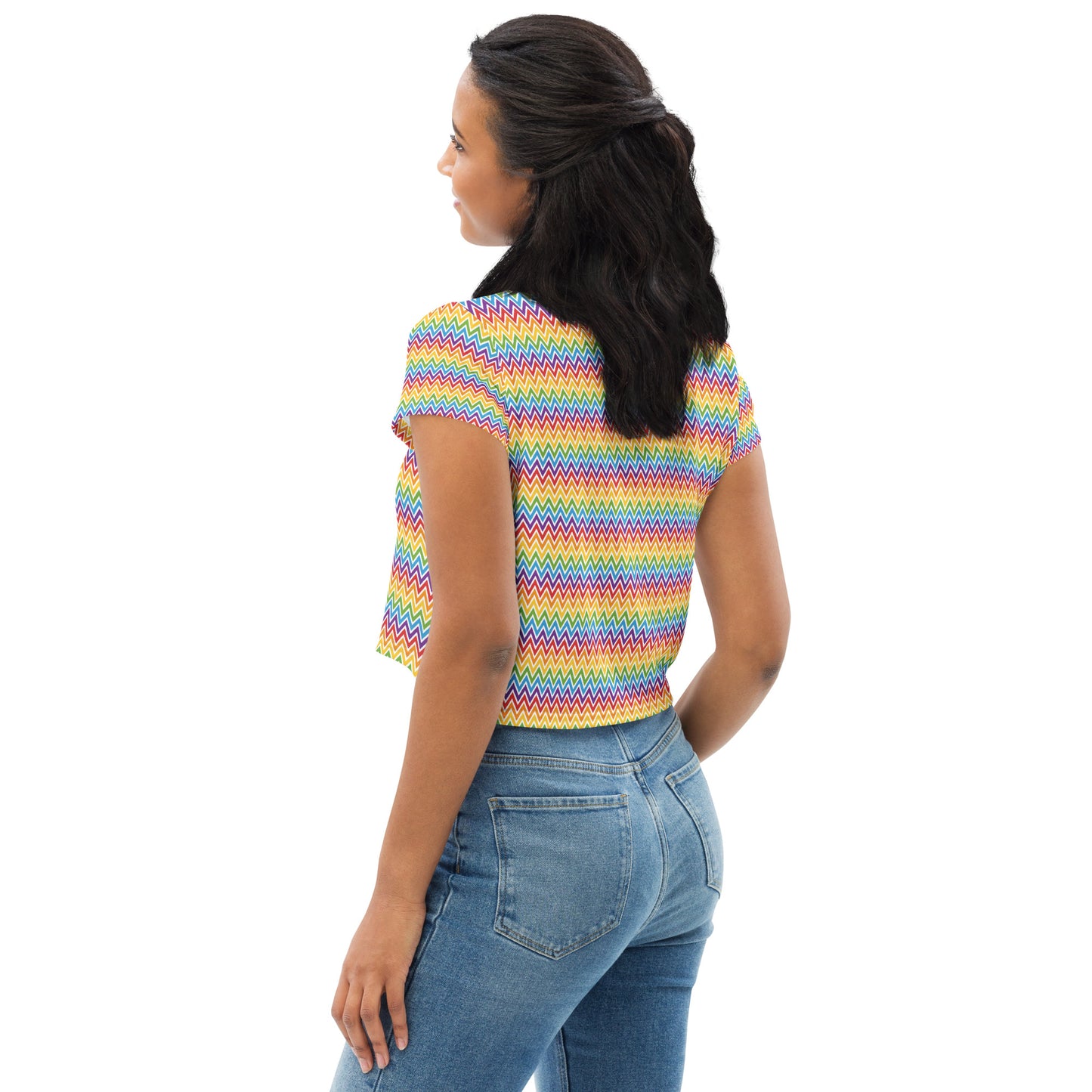 Rainbow Pride Crop Tee Fitted Crop Tank Top - LGBTQIA Red, Orange, Yellow, Green, Blue, Indigo, and Viole Flag Cropped T-Shirt - Parade Club Vacation