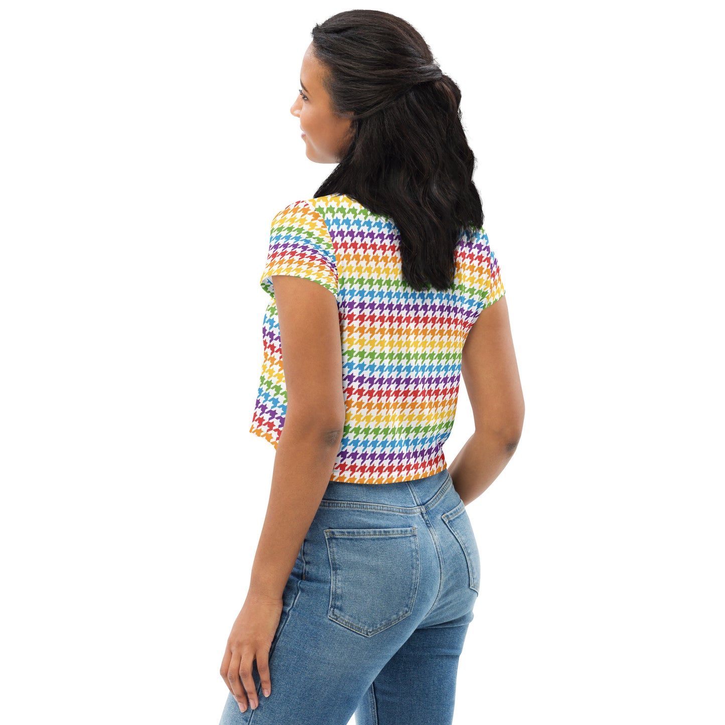 Rainbow Pride Crop Tee Fitted Crop Tank Top - LGBTQIA Red, Orange, Yellow, Green, Blue, Indigo, and Viole Flag Cropped T-Shirt - Parade Club Vacation