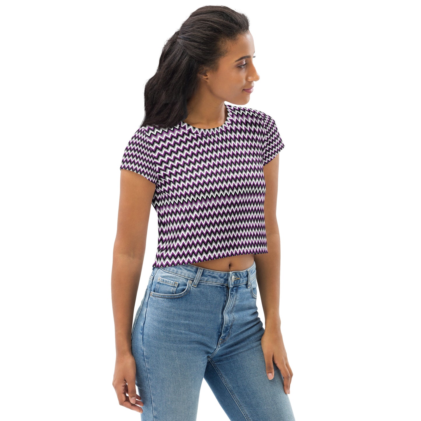 Asexual Pride Crop Tee Fitted Crop Tank Top - LGBTQIA Black, Gray, Purple, and White Flag Cropped T-Shirt - Parade Club Vacation