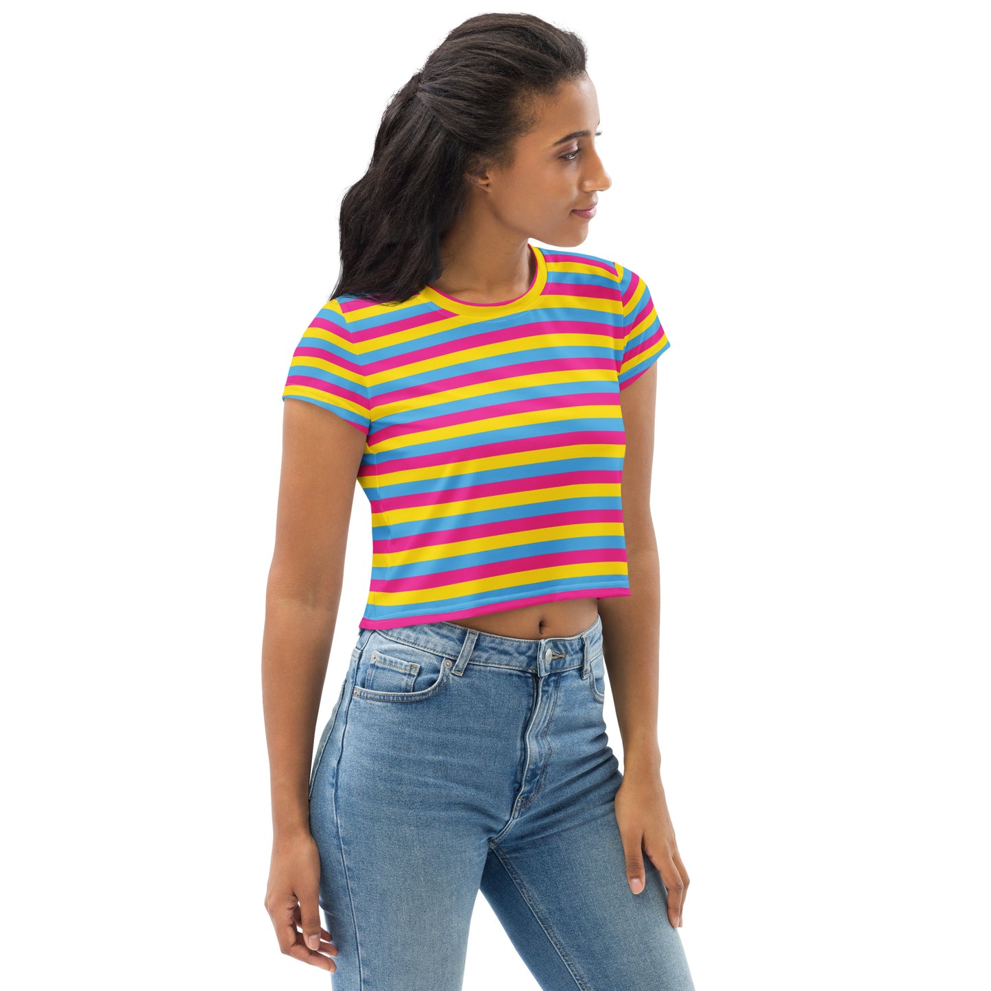 Pansexual Pride Crop Tee Fitted Crop Tank Top - LGBTQIA Pink, Blue, Yellow  Flag Cropped T-Shirt - Parade Club Vacation