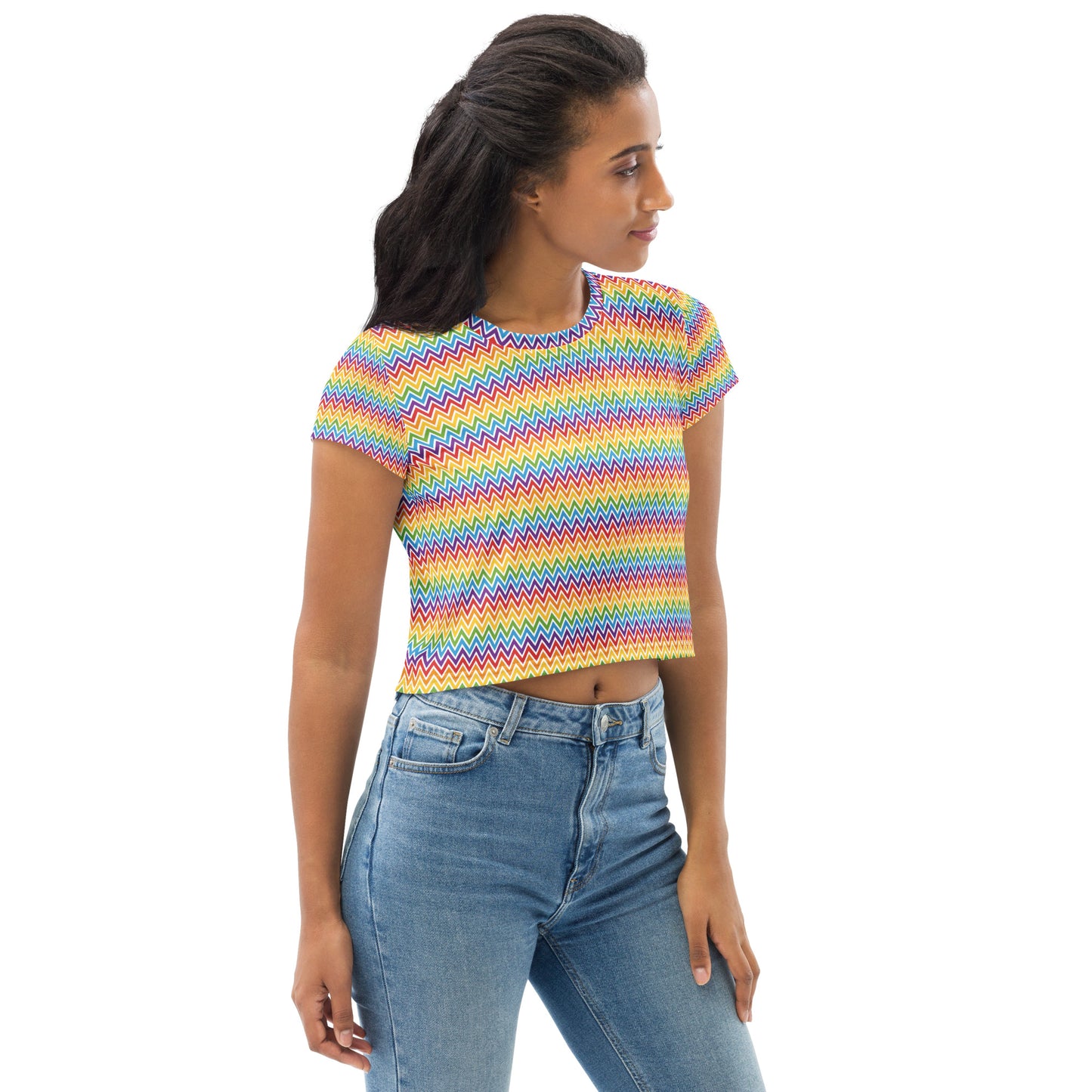 Rainbow Pride Crop Tee Fitted Crop Tank Top - LGBTQIA Red, Orange, Yellow, Green, Blue, Indigo, and Viole Flag Cropped T-Shirt - Parade Club Vacation