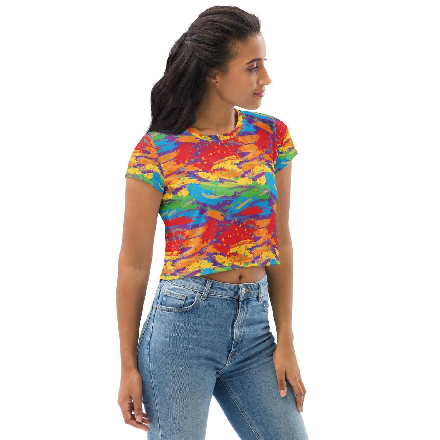 Rainbow Pride Crop Tee Fitted Crop Tank Top - LGBTQIA Red, Orange, Yellow, Green, Blue, Indigo, and Viole Flag Cropped T-Shirt - Parade Club Vacation