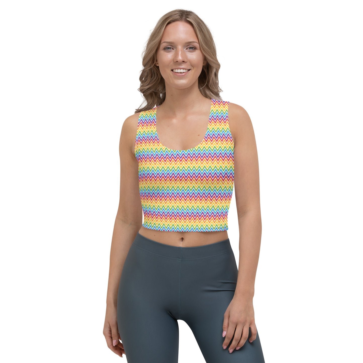 Rainbow Pride Crop Top Fitted Crop Tank Top - LGBTQIA Red, Orange, Yellow, Green, Blue, Indigo, and Viole Flag Cropped T-Shirt - Parade Club Vacation