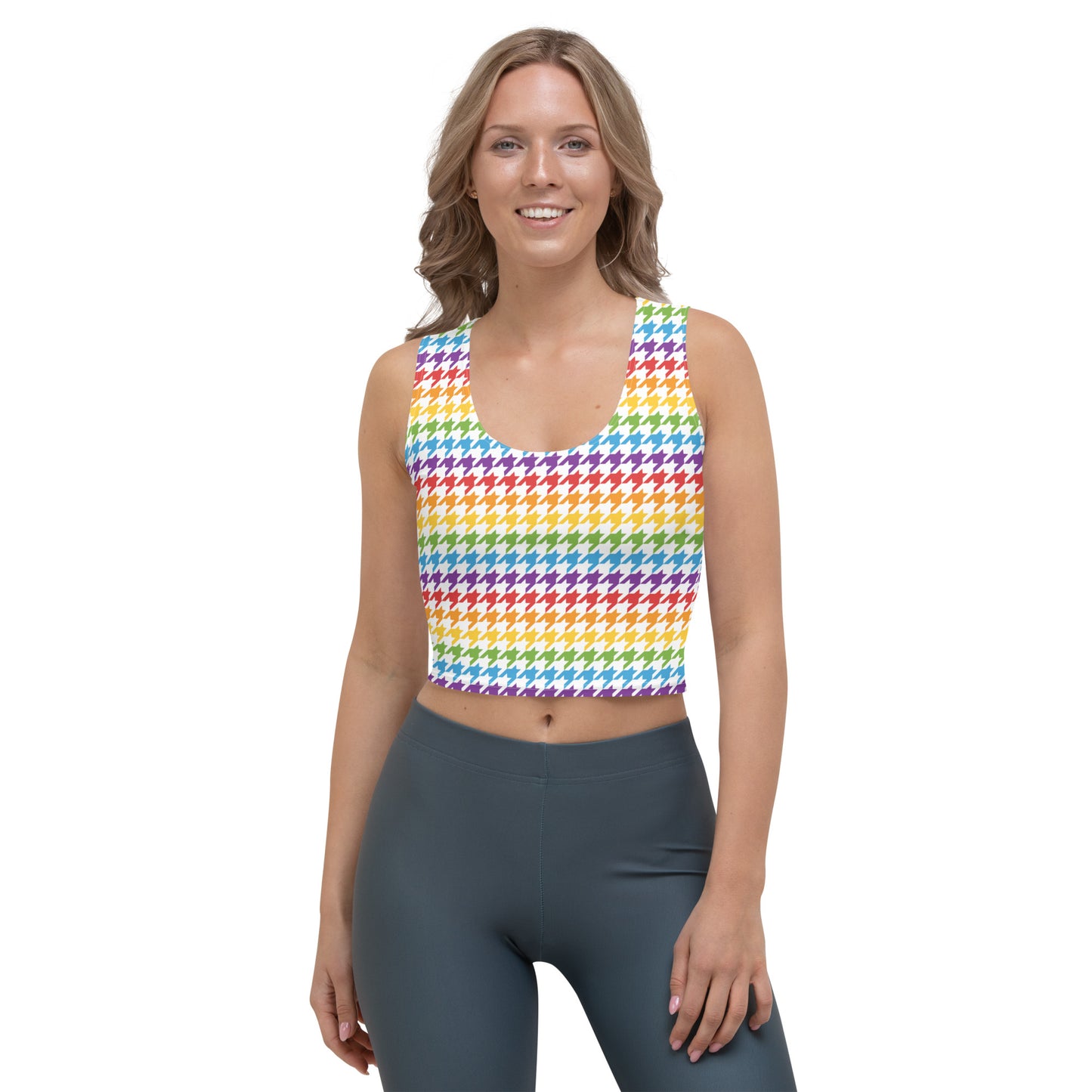 Rainbow Pride Crop Top Fitted Crop Tank Top - LGBTQIA Red, Orange, Yellow, Green, Blue, Indigo, and Viole Flag Cropped T-Shirt - Parade Club Vacation