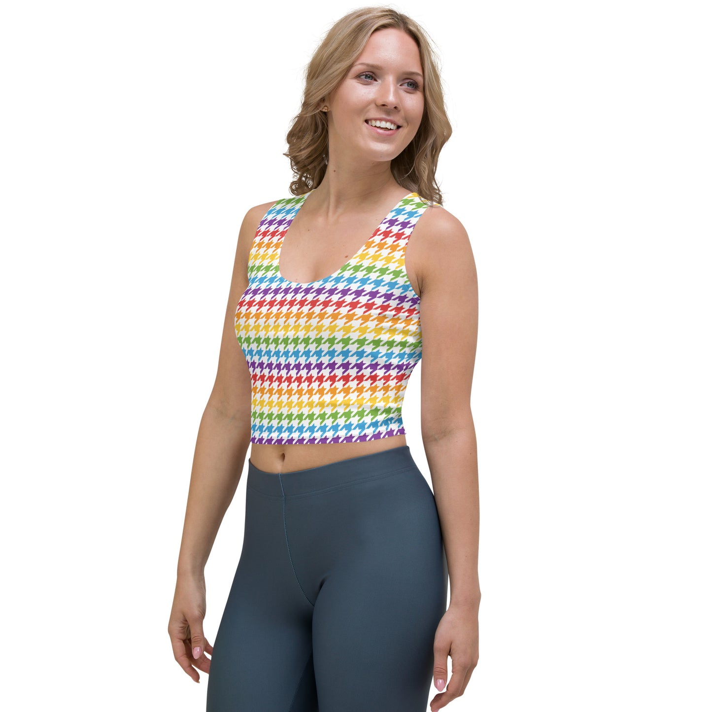 Rainbow Pride Crop Top Fitted Crop Tank Top - LGBTQIA Red, Orange, Yellow, Green, Blue, Indigo, and Viole Flag Cropped T-Shirt - Parade Club Vacation