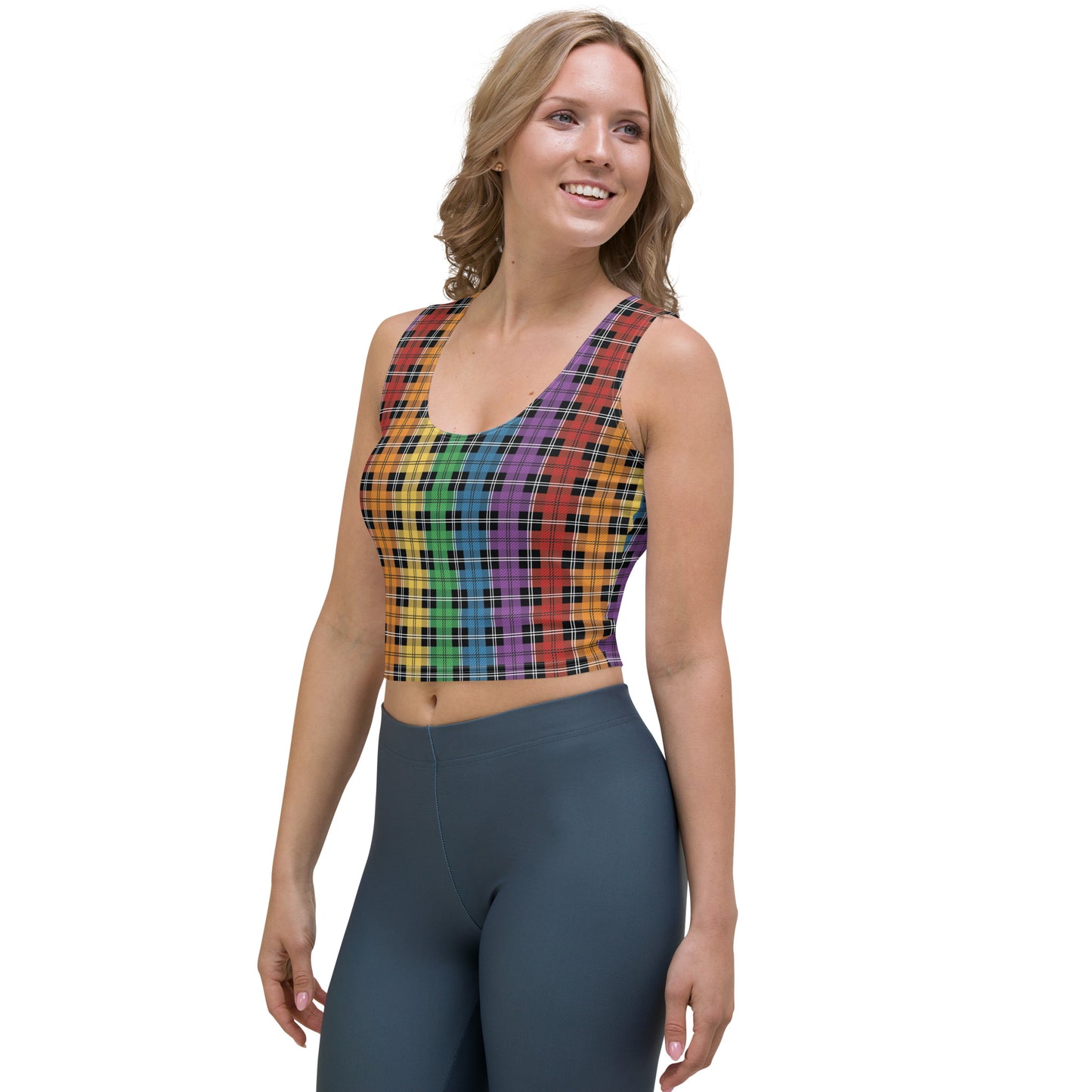 Rainbow Pride Crop Top Fitted Crop Tank Top - LGBTQIA Red, Orange, Yellow, Green, Blue, Indigo, and Viole Flag Cropped T-Shirt - Parade Club Vacation