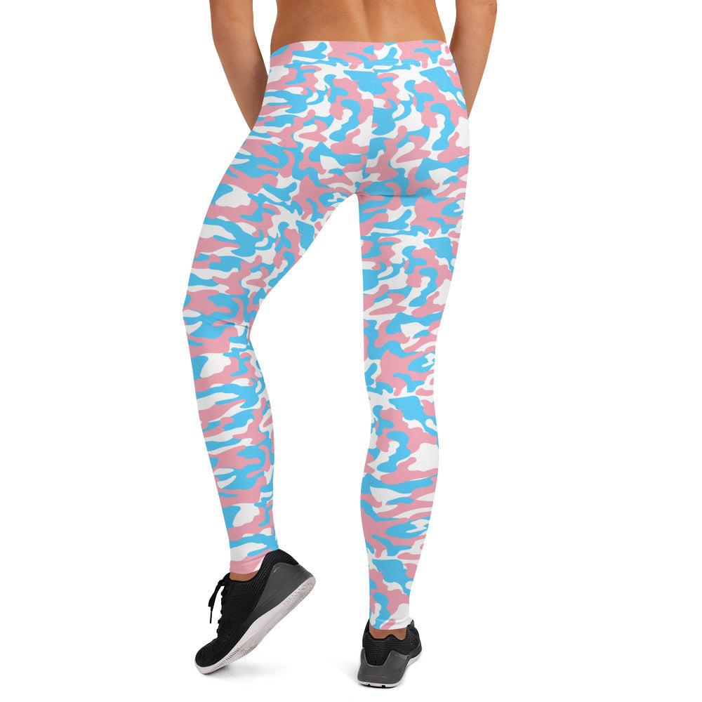 Transgender Pride Camo Print Leggings - LGBTQIA LGBT LGBTQ Pink White Blue Trans Flag - Parade Club Running