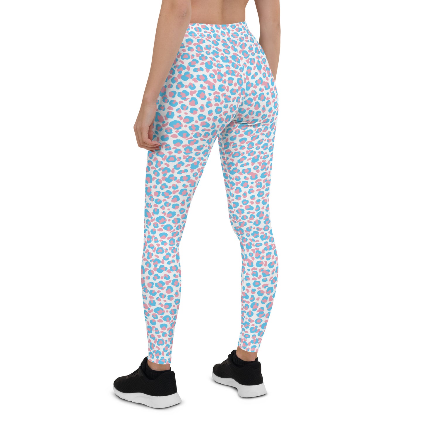 Transgender Pride Leopard Print Leggings - LGBTQIA Pink White Blue Trans Flag - Parade Club Running