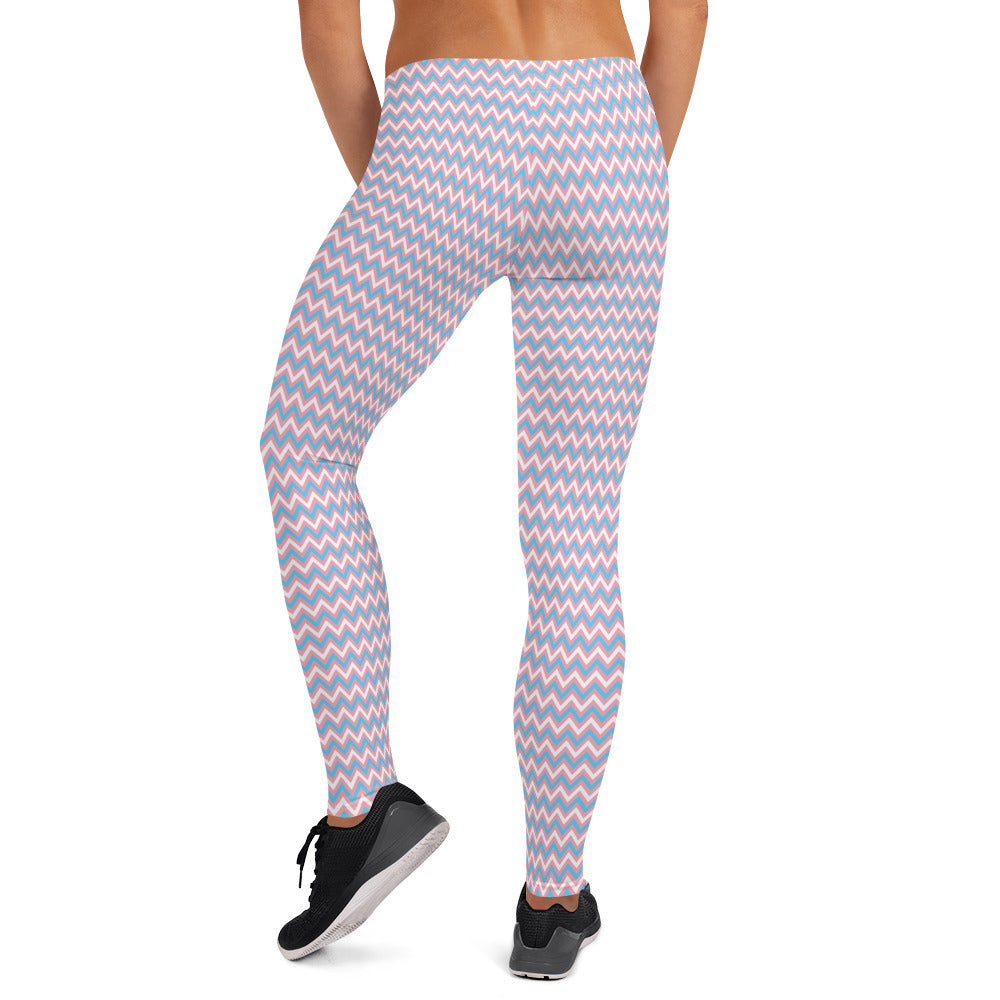 Transgender Pride Chevron Leggings - LGBTQIA Pink White Blue Trans Flag - Parade Running Yoga