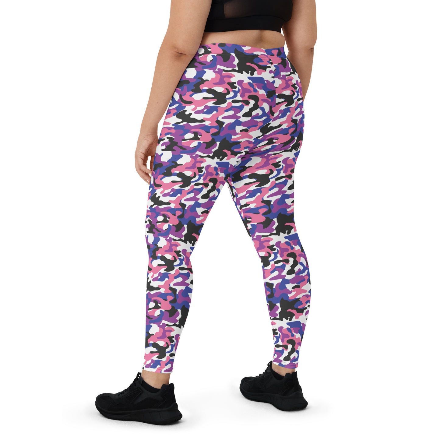 Genderfluid Pride Camo Print Leggings - LGBTQIA Pink, White, Purple, Black, Blue Flag - Parade Club Running