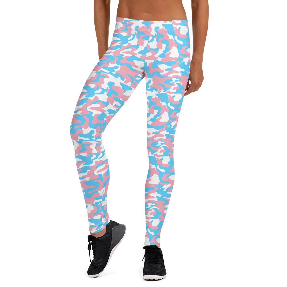 Transgender Pride Camo Print Leggings - LGBTQIA LGBT LGBTQ Pink White Blue Trans Flag - Parade Club Running