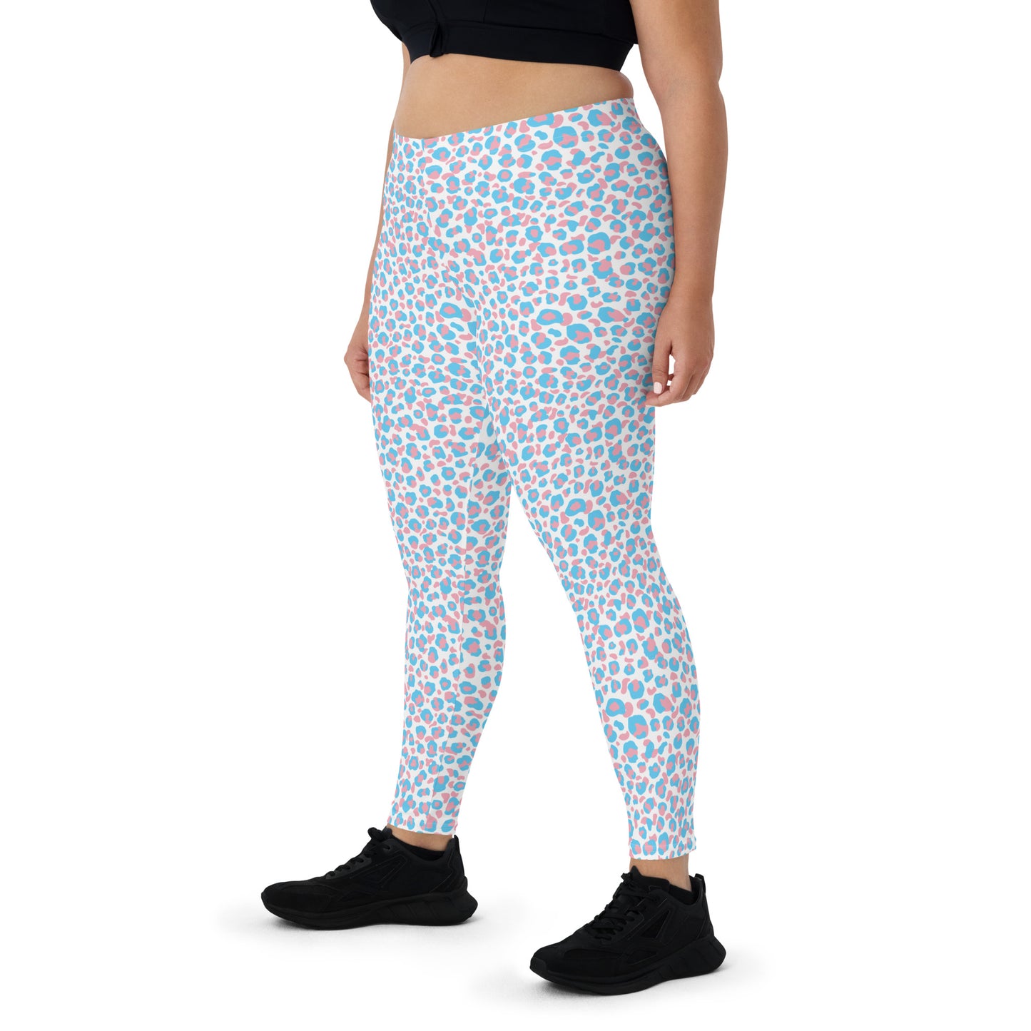 Transgender Pride Leopard Print Leggings - LGBTQIA Pink White Blue Trans Flag - Parade Club Running