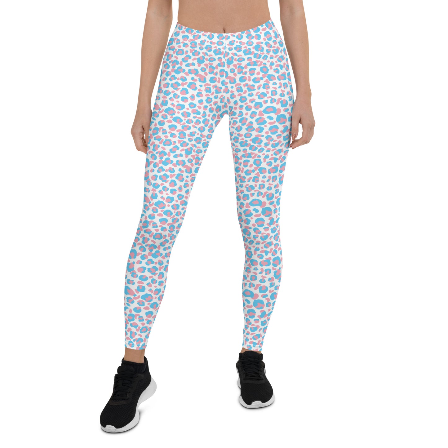 Transgender Pride Leopard Print Leggings - LGBTQIA Pink White Blue Trans Flag - Parade Club Running