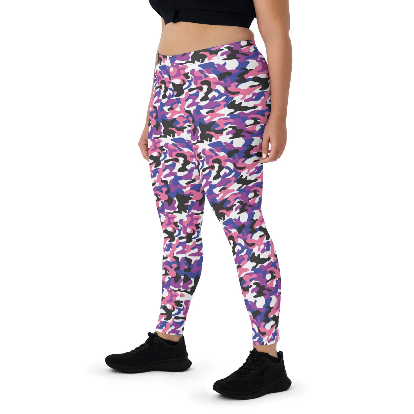 Genderfluid Pride Camo Print Leggings - LGBTQIA Pink, White, Purple, Black, Blue Flag - Parade Club Running