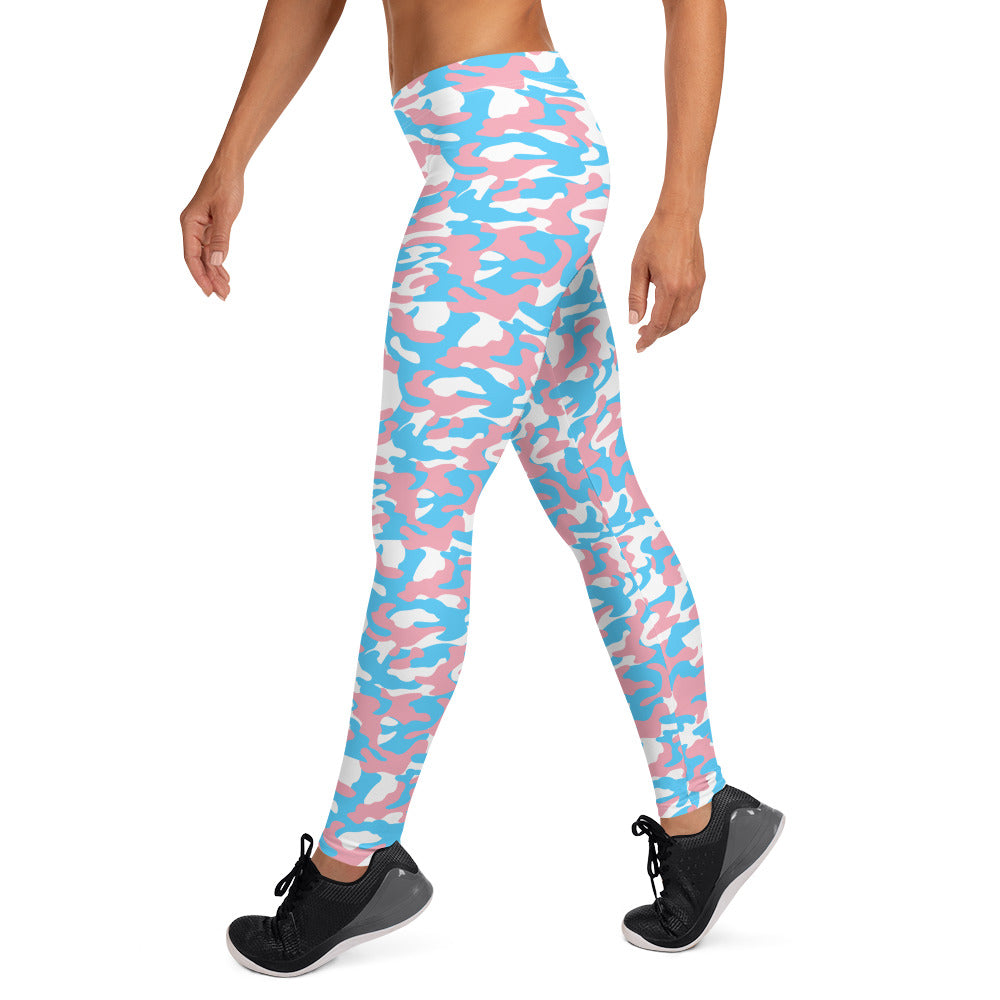 Transgender Pride Camo Print Leggings - LGBTQIA LGBT LGBTQ Pink White Blue Trans Flag - Parade Club Running