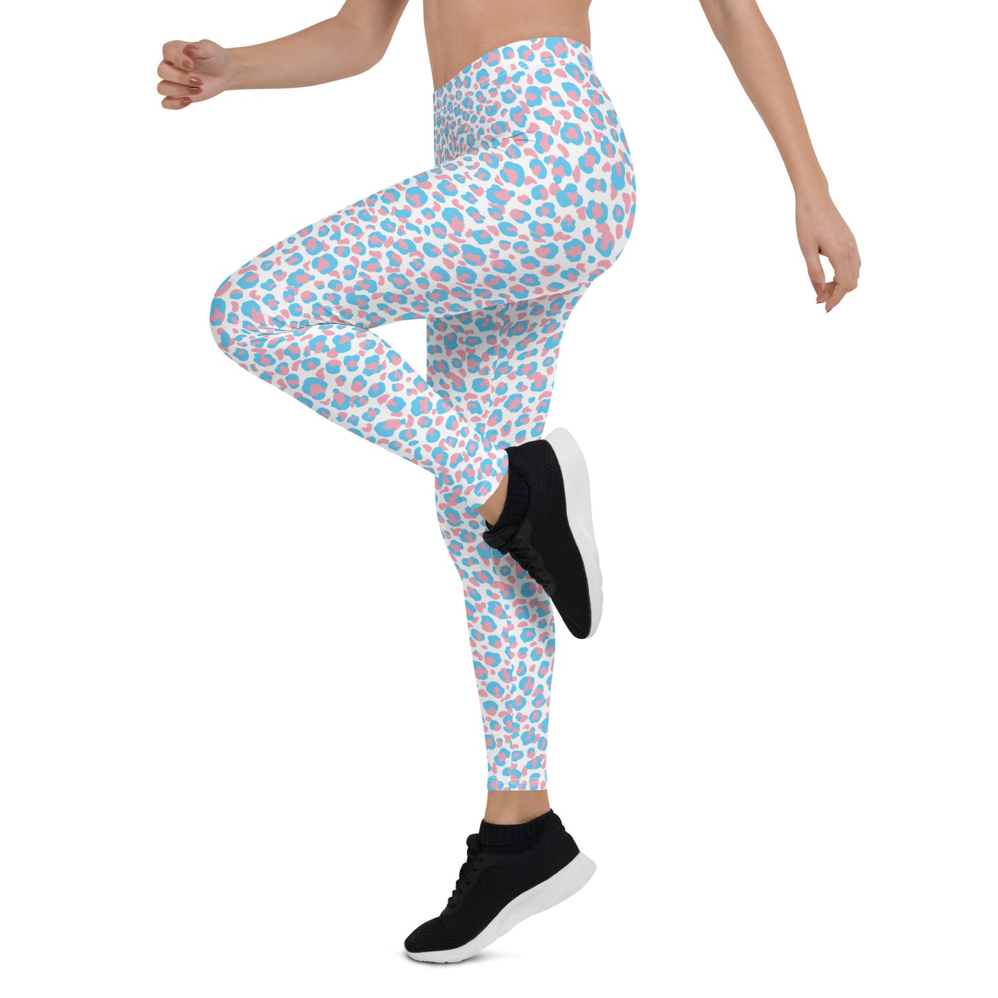 Transgender Pride Leopard Print Leggings - LGBTQIA Pink White Blue Trans Flag - Parade Club Running