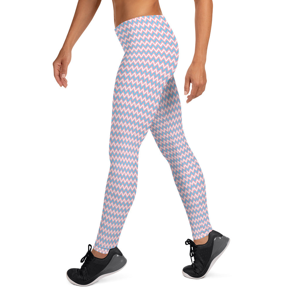 Transgender Pride Chevron Leggings - LGBTQIA Pink White Blue Trans Flag - Parade Running Yoga