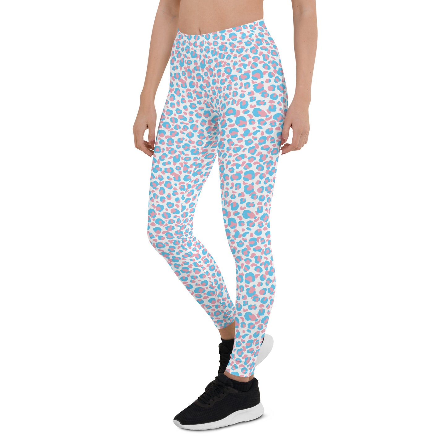 Transgender Pride Leopard Print Leggings - LGBTQIA Pink White Blue Trans Flag - Parade Club Running