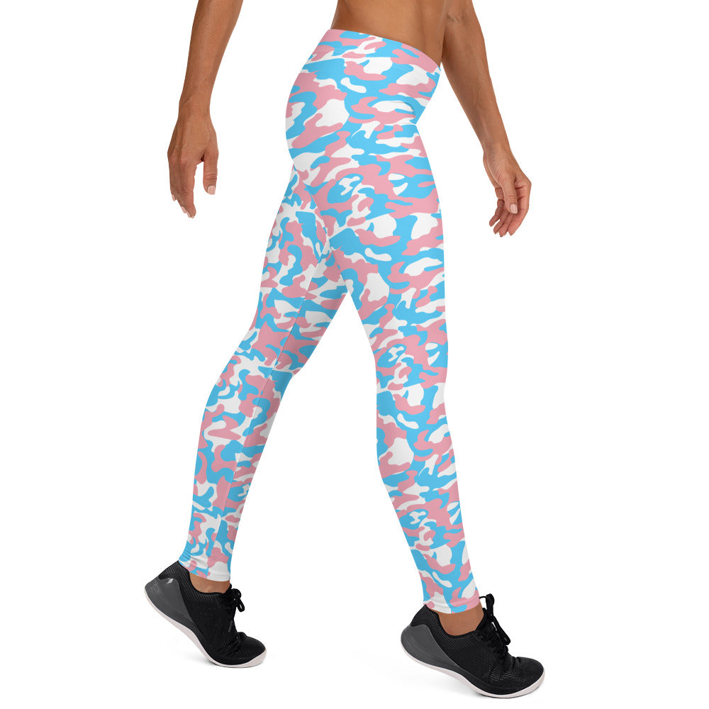 Transgender Pride Camo Print Leggings - LGBTQIA LGBT LGBTQ Pink White Blue Trans Flag - Parade Club Running