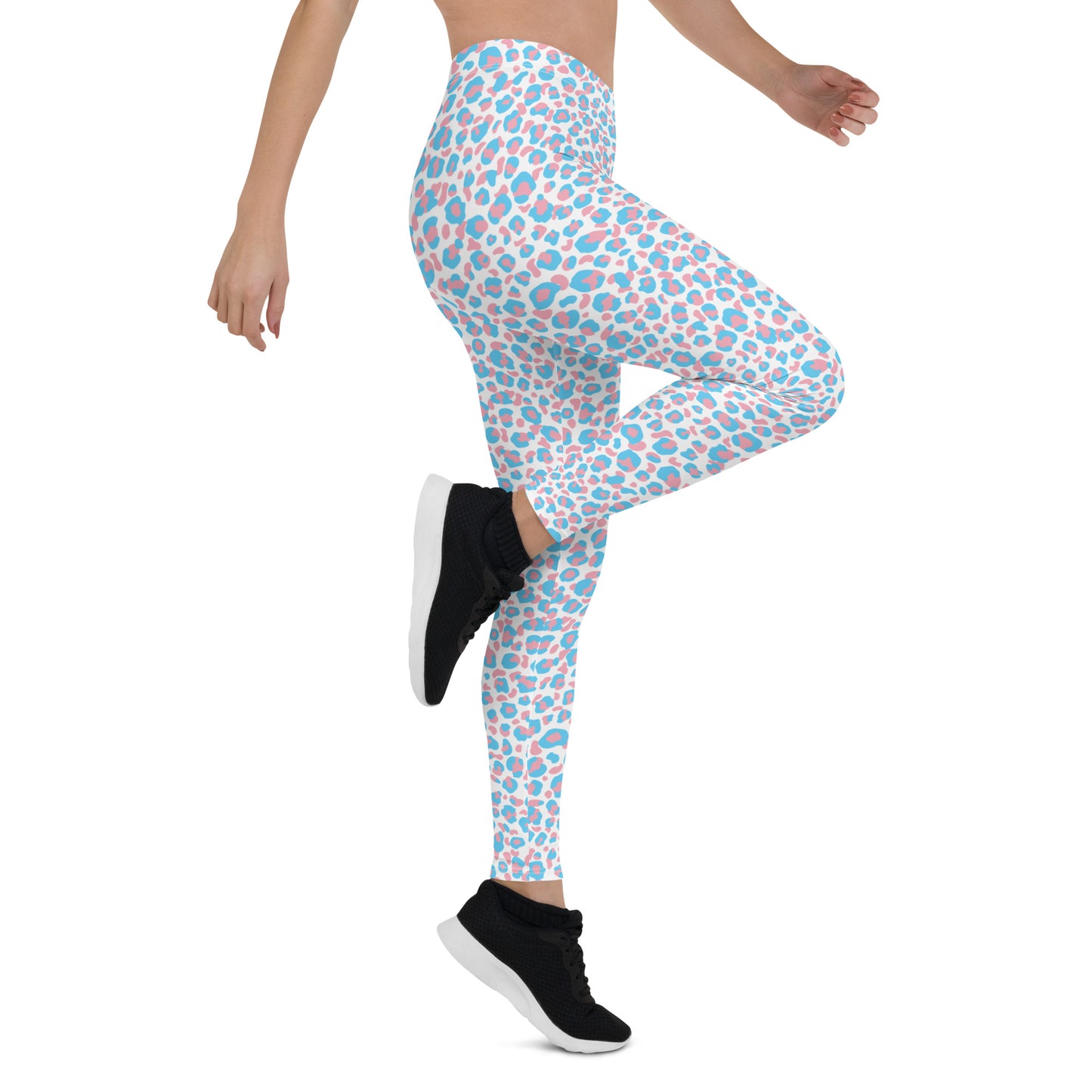 Transgender Pride Leopard Print Leggings - LGBTQIA Pink White Blue Trans Flag - Parade Club Running