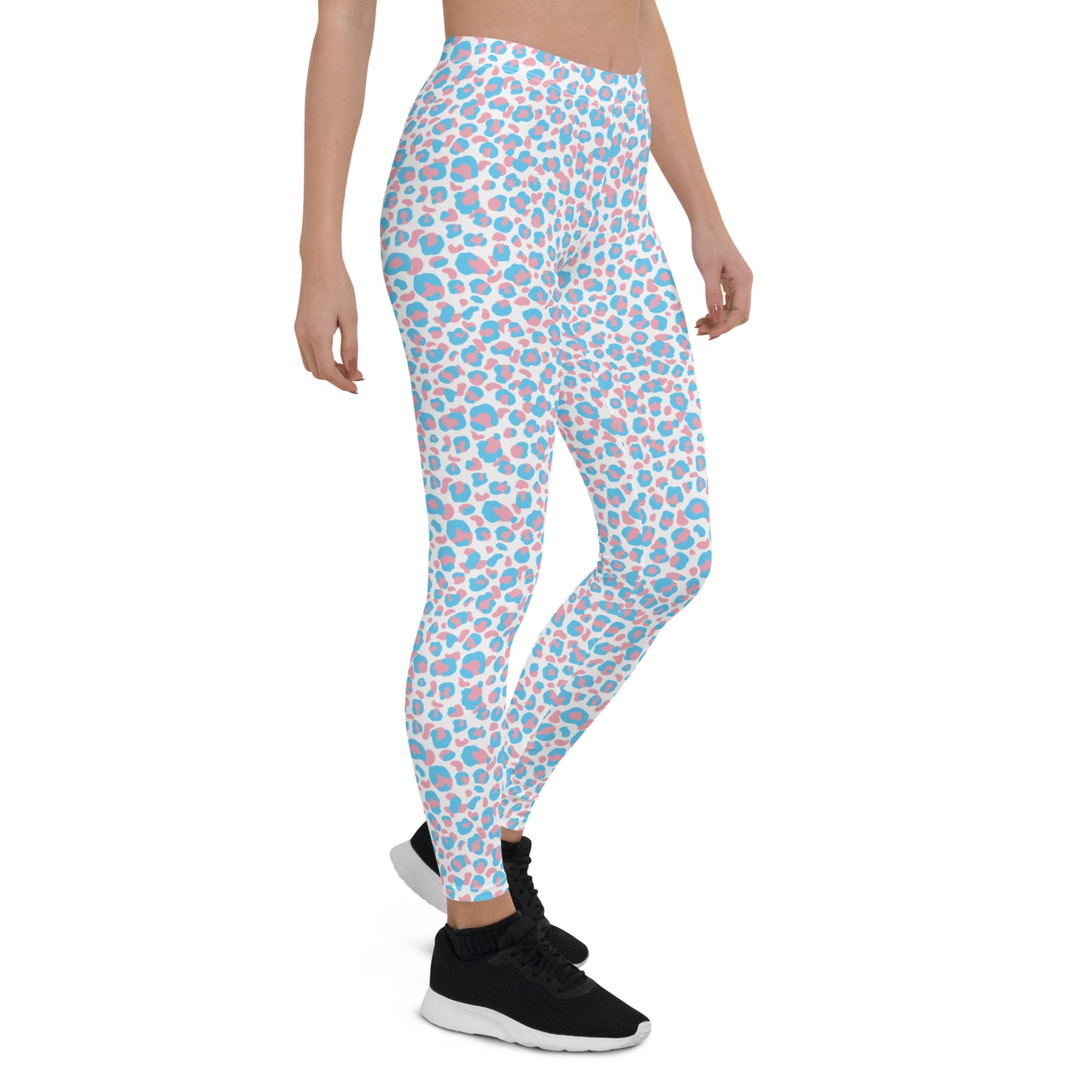 Transgender Pride Leopard Print Leggings - LGBTQIA Pink White Blue Trans Flag - Parade Club Running