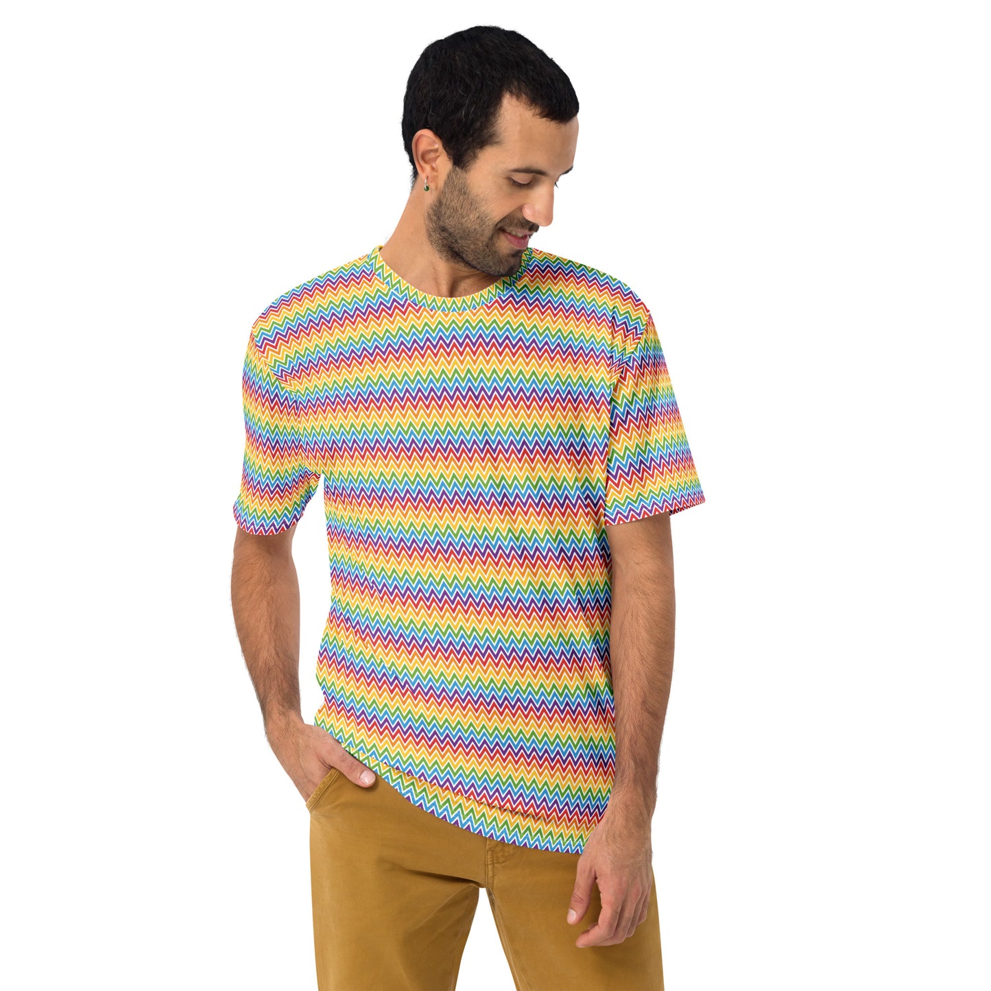 Rainbow Pride Men's Crew Neck T-Shirt Unisex T-Shirt - LGBTQIA Red, Orange, Yellow, Green, Blue, Indigo, and Violet Flag Shirt - Parade Club Vacation