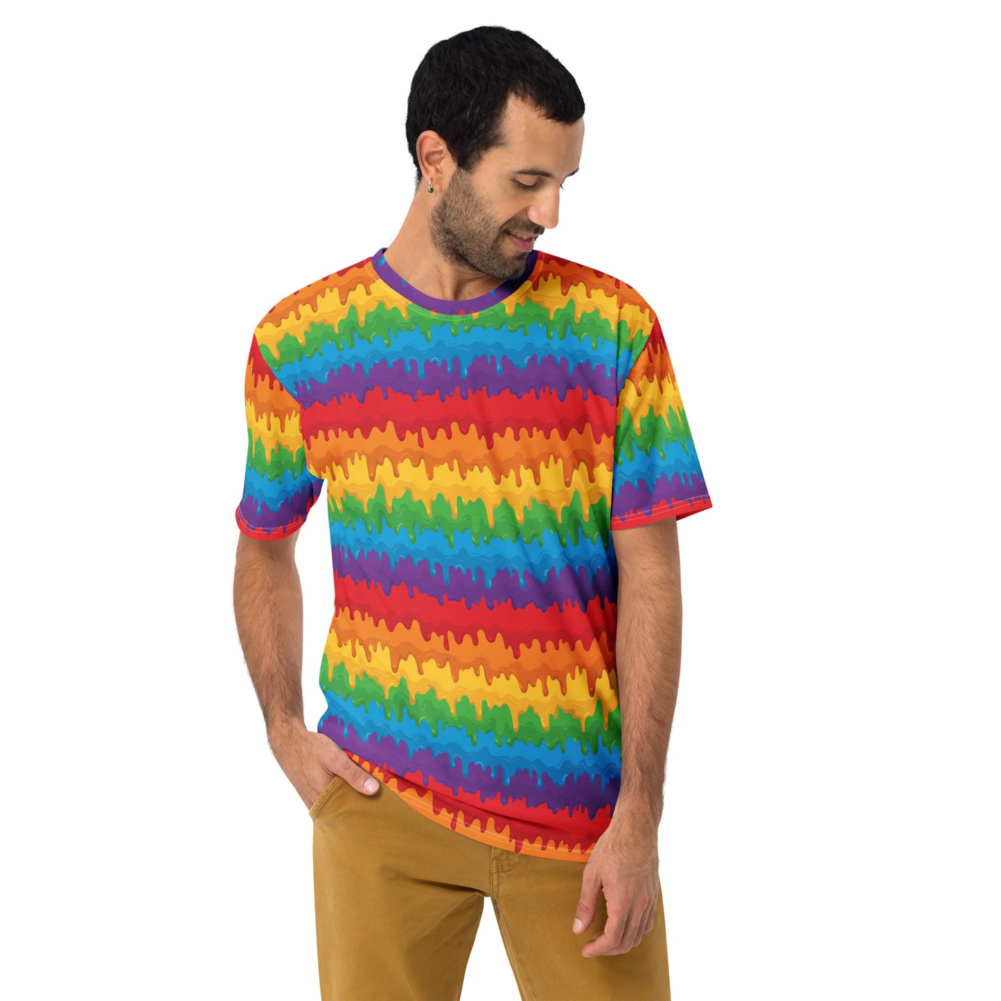 Rainbow Pride Men's Crew Neck T-Shirt Unisex T-Shirt - LGBTQIA Red, Orange, Yellow, Green, Blue, Indigo, and Violet Flag Shirt - Parade Club Vacation