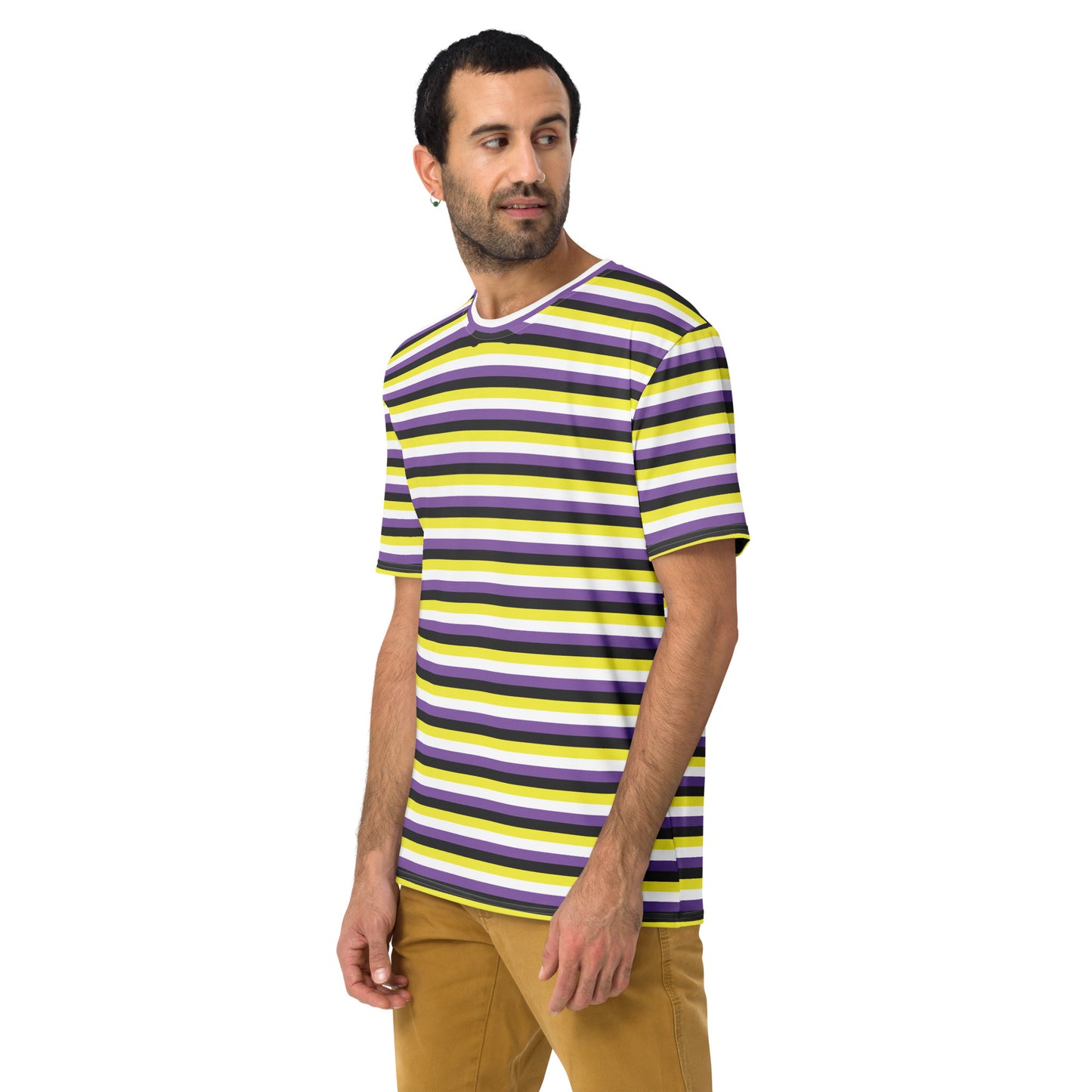 Non Binary Pride Men's Crew Neck T-Shirt Unisex T-Shirt - LGBTQIA Yellow, Purple, White, Black Flag Shirt - Parade Club Vacation