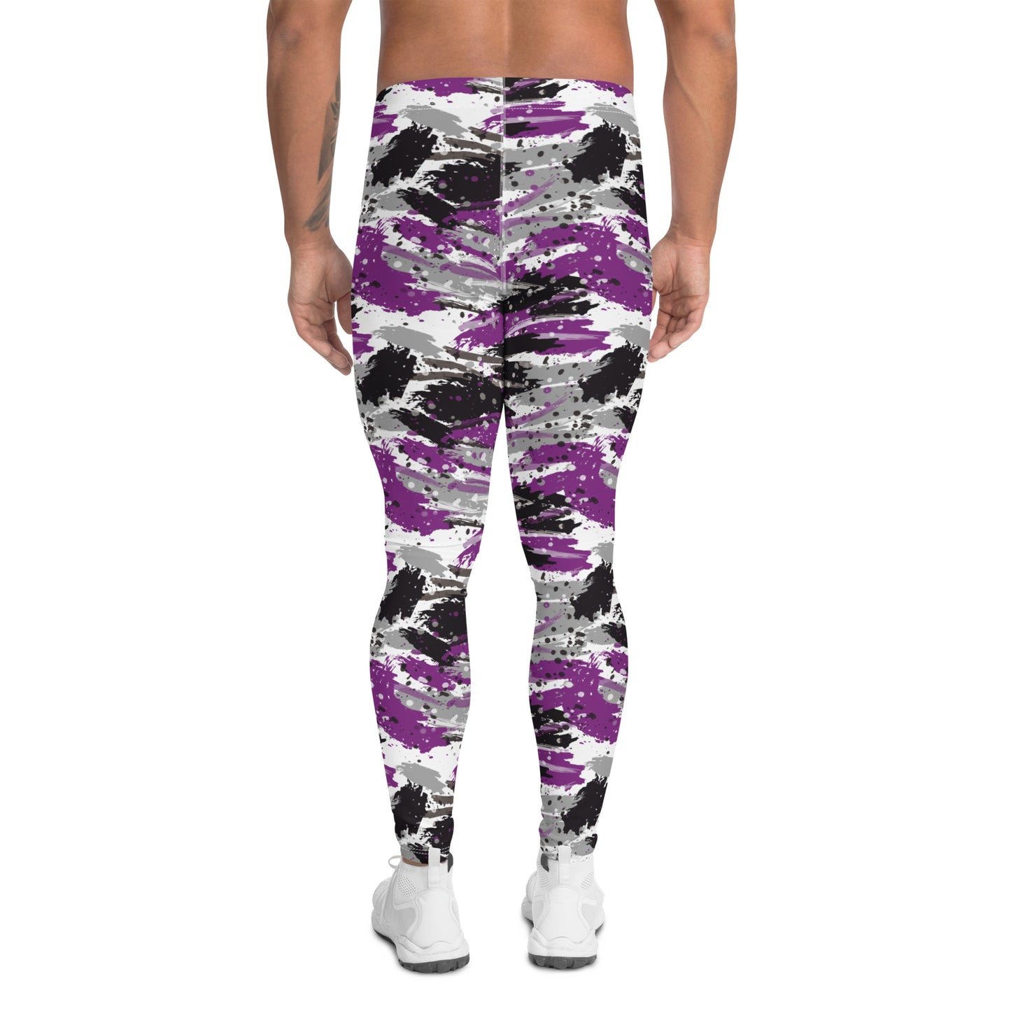 Asexual Pride Men’s Leggings - LGBTQIA Black, Gray, Purple, and White Athletic Pants - Parade Club Vacation Running Swimming