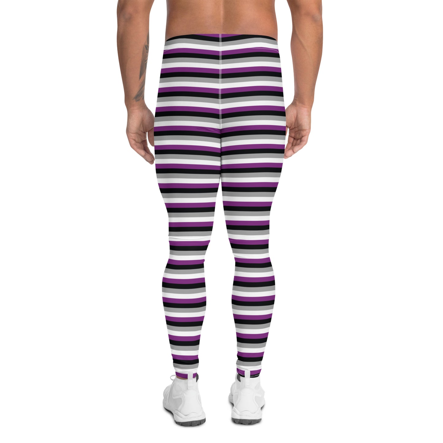 Asexual Pride Men’s Leggings - LGBTQIA Black, Gray, Purple, and White Athletic Pants - Parade Club Vacation Running Swimming