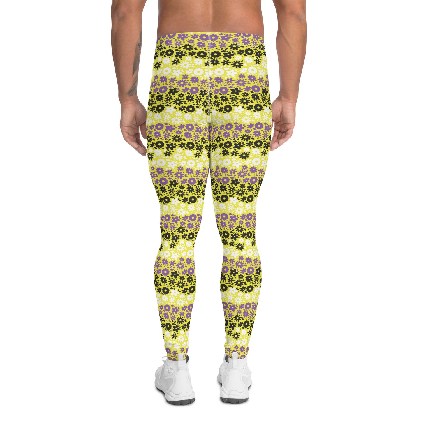 Non Binary Pride Men’s Leggings - LGBTQIA Yellow, Purple, White, Black Athletic Pants - Parade Club Vacation Running Swimming