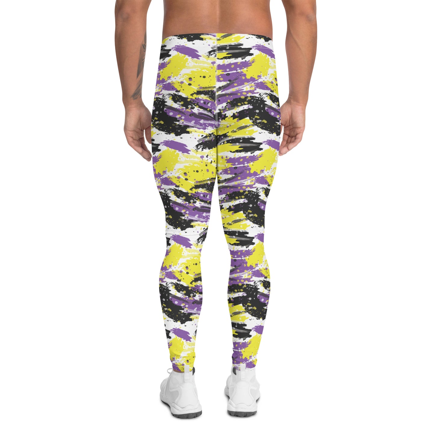 Non Binary Pride Men’s Leggings - LGBTQIA Yellow, Purple, White, Black Athletic Pants - Parade Club Vacation Running Swimming