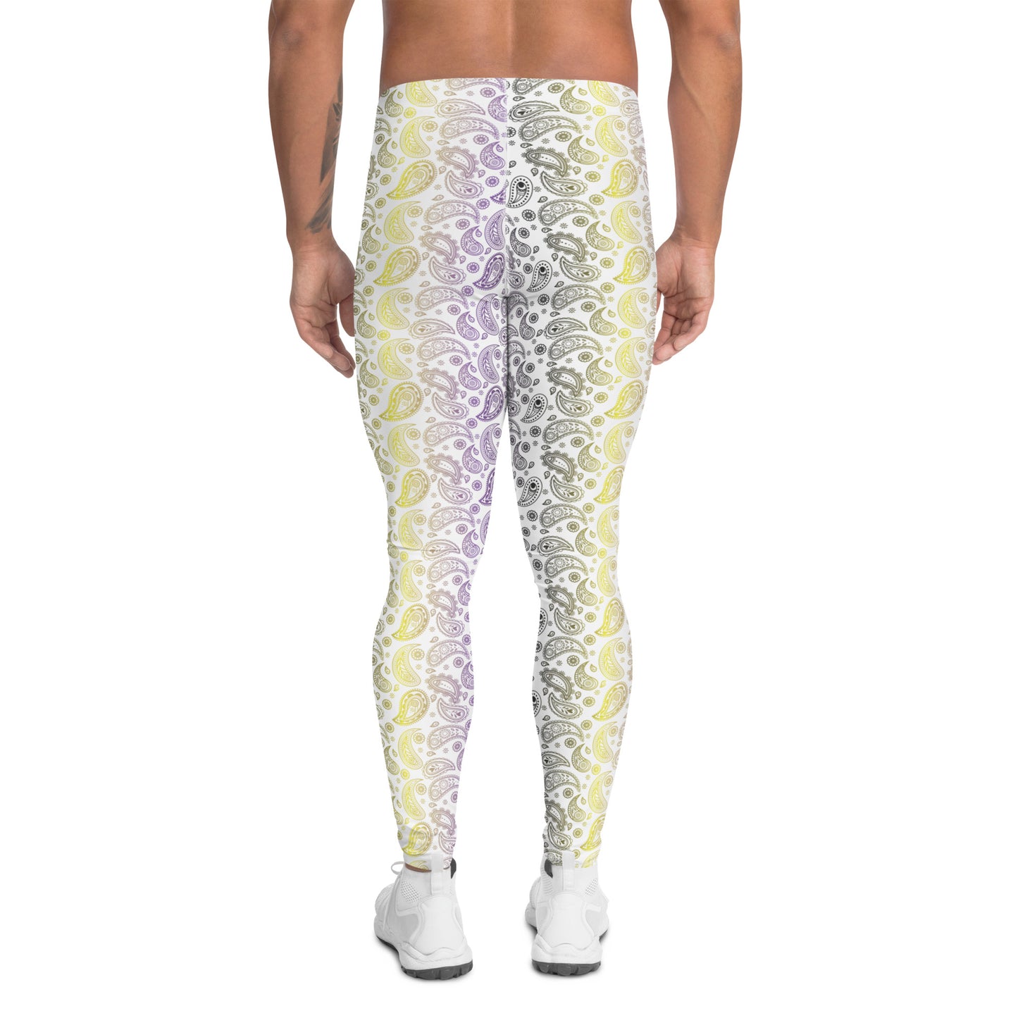 Non Binary Pride Men’s Leggings - LGBTQIA Yellow, Purple, White, Black Athletic Pants - Parade Club Vacation Running Swimming