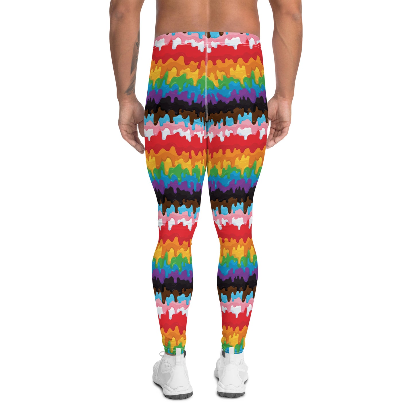 Progress Pride Men’s Leggings - LGBTQIA Red, Orange, Yellow, Green, Rainbow, Purple, Black, Pink and White Athletic Pants - Parade Club Vacation Running Swimming