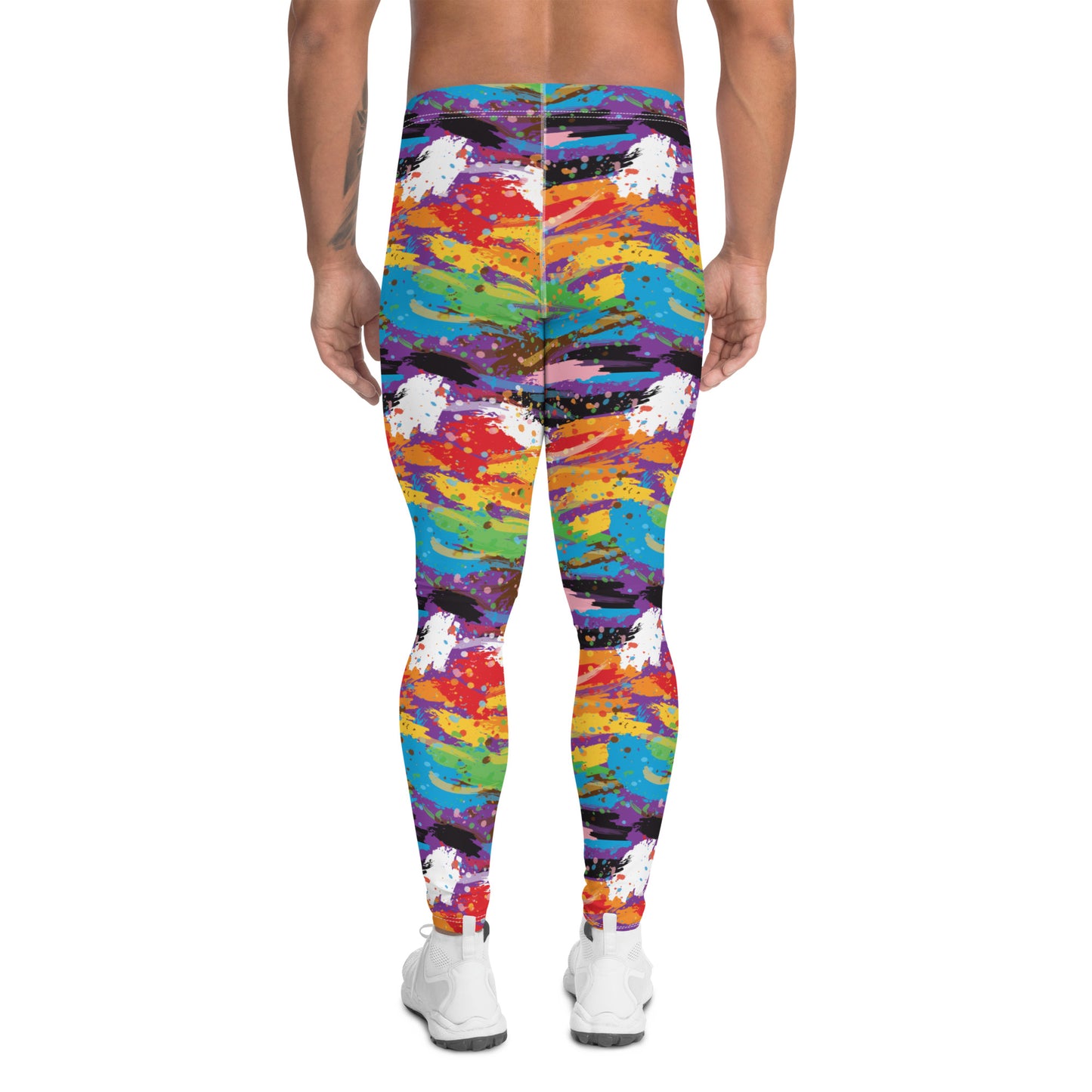 Progress Pride Men’s Leggings - LGBTQIA Red, Orange, Yellow, Green, Rainbow, Purple, Black, Pink and White Athletic Pants - Parade Club Vacation Running Swimming