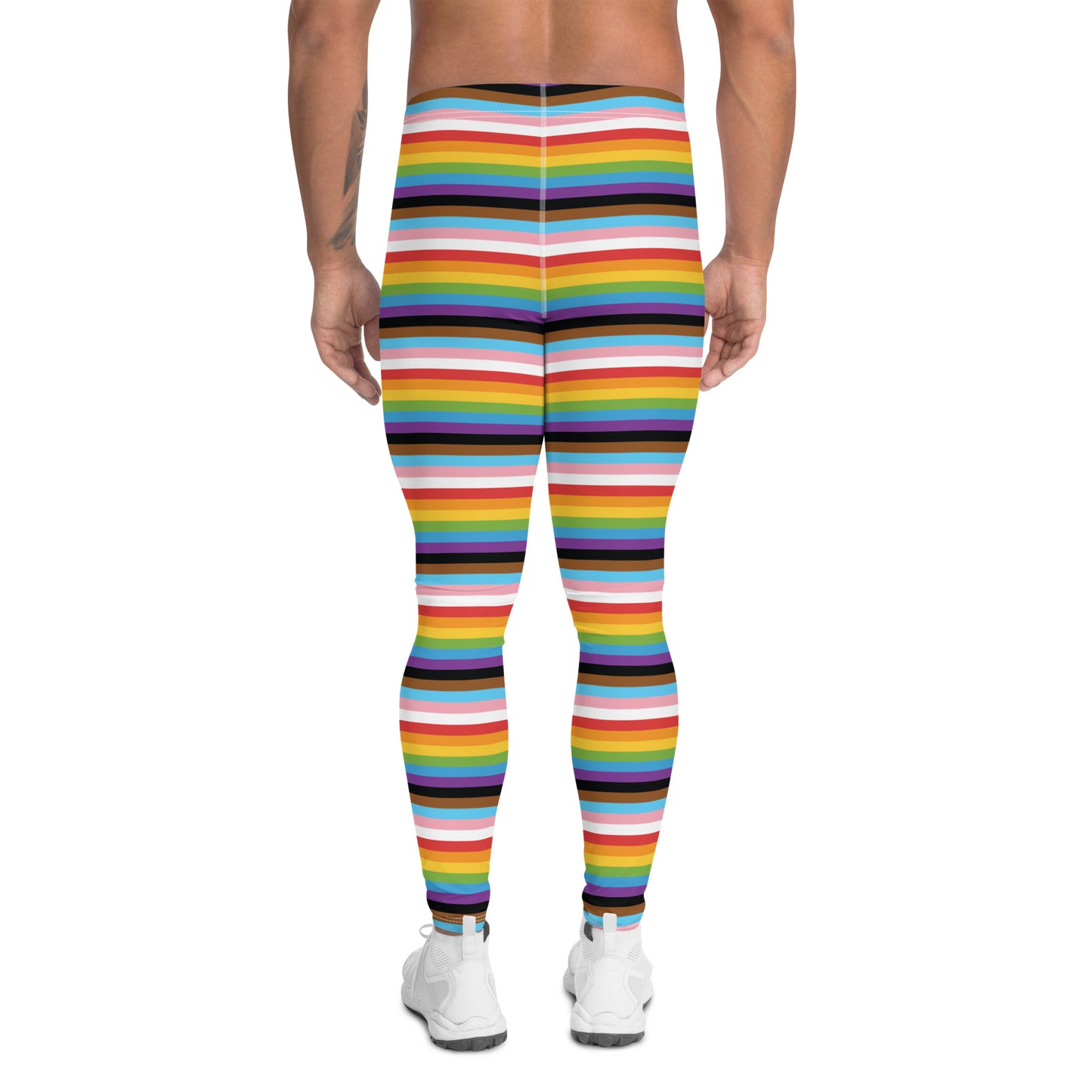 Progress Pride Men’s Leggings - LGBTQIA Red, Orange, Yellow, Green, Rainbow, Purple, Black, Pink and White Athletic Pants - Parade Club Vacation Running Swimming