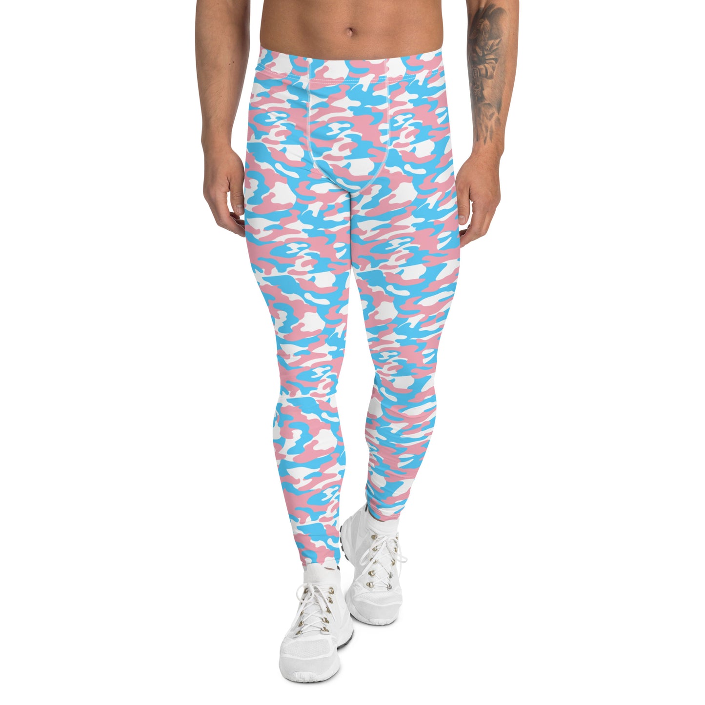 Transgender Pride Men's Camo Print Leggings - LGBTQIA Pink White Blue Trans Flag - Parade Club Running