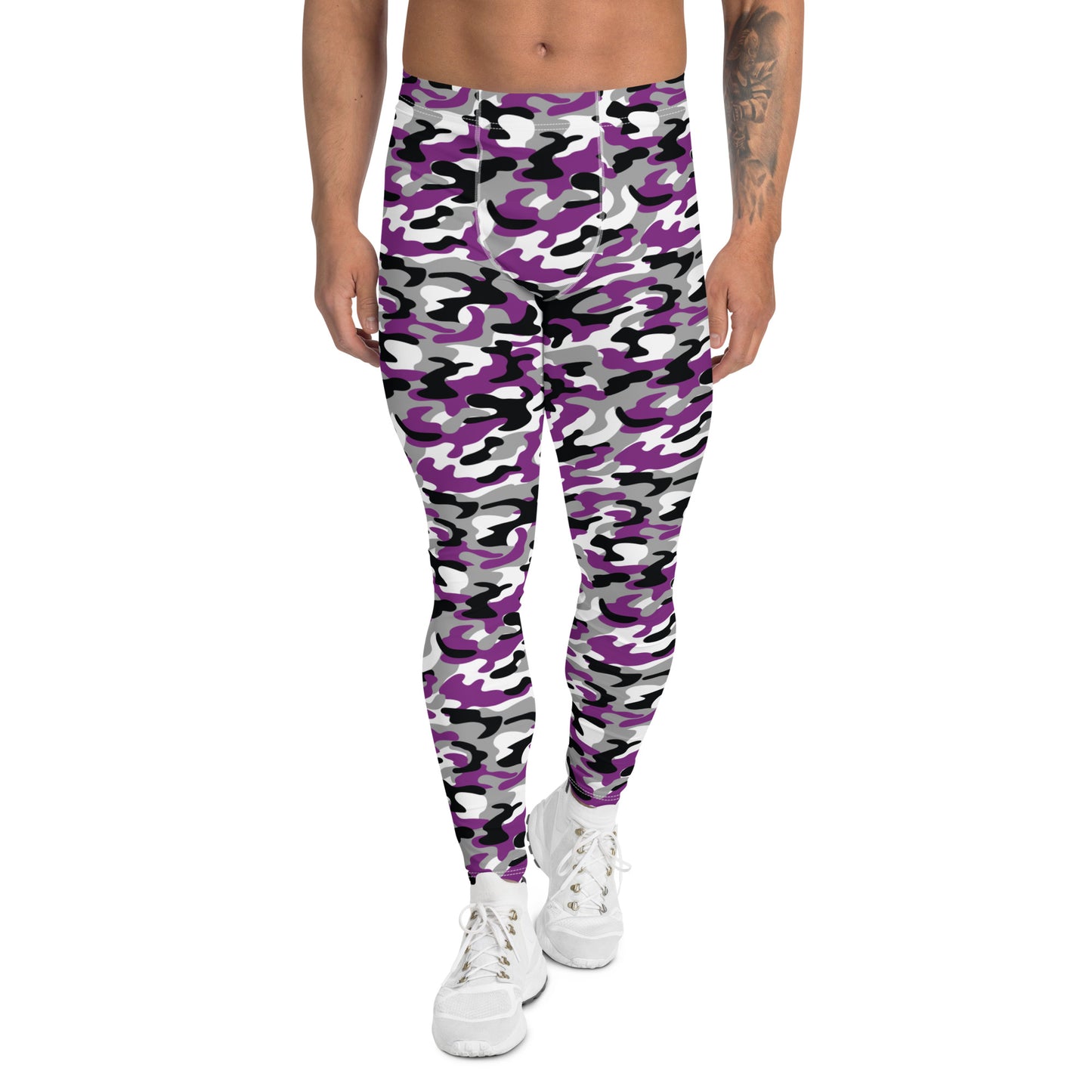 Asexual Pride Men’s Leggings - LGBTQIA Black, Gray, Purple, and White Athletic Pants - Parade Club Vacation Running Swimming