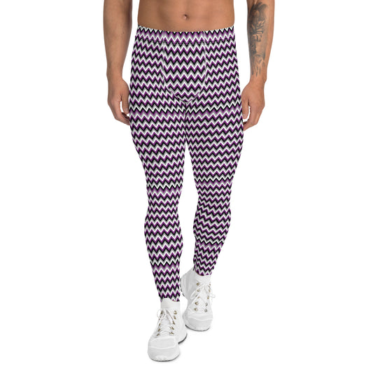 Asexual Pride Men’s Leggings - LGBTQIA Black, Gray, Purple, and White Athletic Pants - Parade Club Vacation Running Swimming