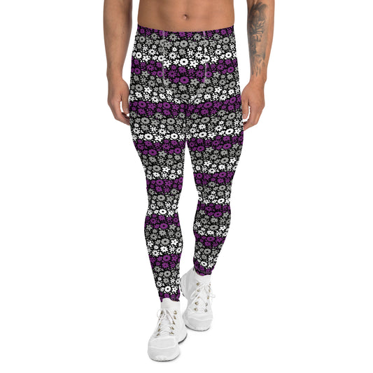 Asexual Pride Men’s Leggings - LGBTQIA Black, Gray, Purple, and White Athletic Pants - Parade Club Vacation Running Swimming