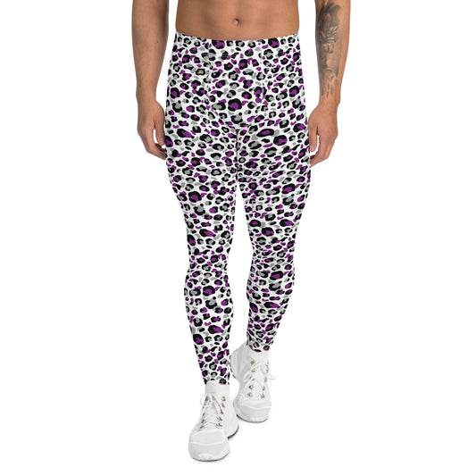 Asexual Pride Men’s Leggings - LGBTQIA Black, Gray, Purple, and White Athletic Pants - Parade Club Vacation Running Swimming