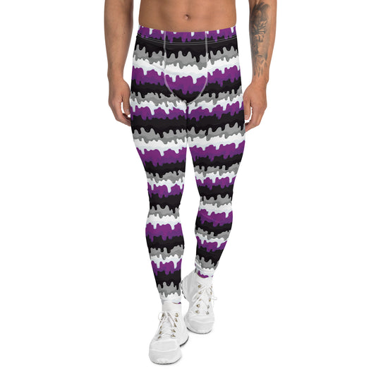 Asexual Pride Men’s Leggings - LGBTQIA Black, Gray, Purple, and White Athletic Pants - Parade Club Vacation Running Swimming