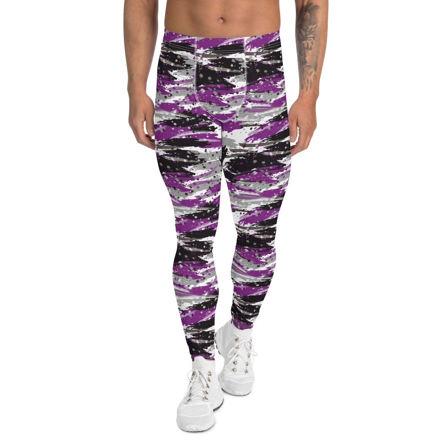 Asexual Pride Men’s Leggings - LGBTQIA Black, Gray, Purple, and White Athletic Pants - Parade Club Vacation Running Swimming