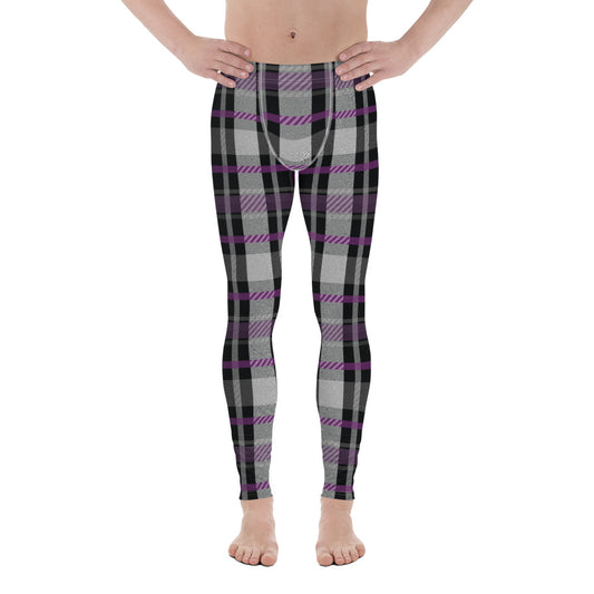 Asexual Pride Men’s Leggings - LGBTQIA Black, Gray, Purple, and White Athletic Pants - Parade Club Vacation Running Swimming