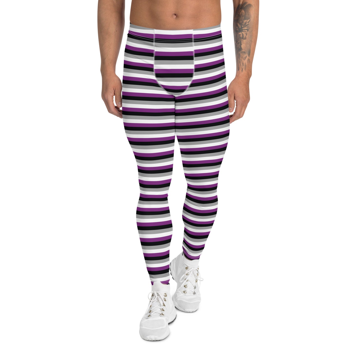 Asexual Pride Men’s Leggings - LGBTQIA Black, Gray, Purple, and White Athletic Pants - Parade Club Vacation Running Swimming