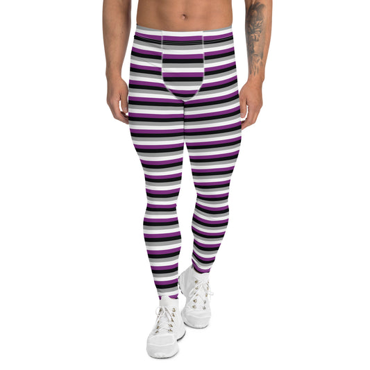 Asexual Pride Men’s Leggings - LGBTQIA Black, Gray, Purple, and White Athletic Pants - Parade Club Vacation Running Swimming