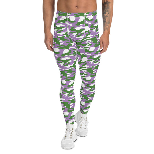 Gender Queer Pride Men’s Leggings - LGBTQIA Purple, White, Green  Athletic Pants - Parade Club Vacation Running Swimming