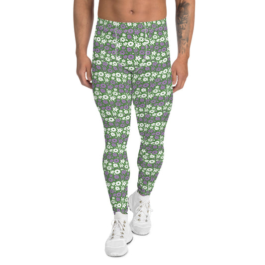 Gender Queer Pride Men’s Leggings - LGBTQIA Purple, White, Green  Athletic Pants - Parade Club Vacation Running Swimming